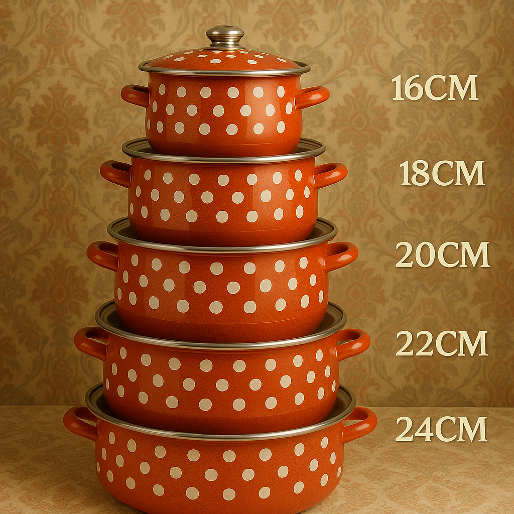 Retro emajlirani lonci  - 5 komada u setu